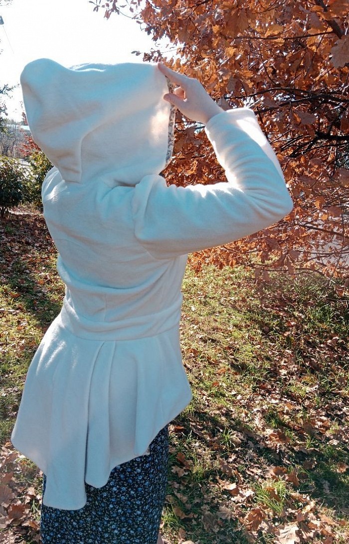 Hooded peplum fleece jacket cream medium