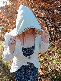 Fleece hooded peplum jacket cream size medium
