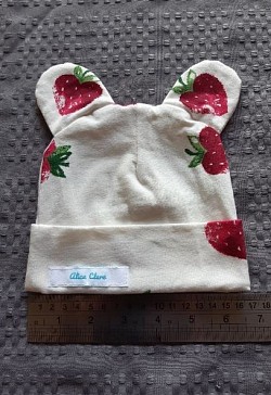 Organic cotton baby beanie with ears, strawberry 🍓 size small newborn $12