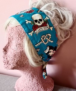 Blue nautical, wide headscarf $15