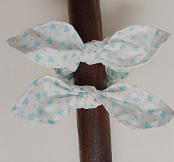 Blue clover mini scrunchies with bows $8 pair
