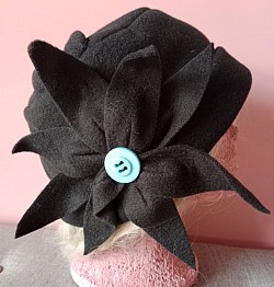 Black cloche hat light blue button large 58cm $20