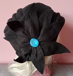 Black cloche hat ocean blue button large 58cm $20