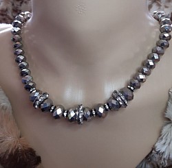 Vintage faceted and rhinestone dark silver-grey beaded necklace $222