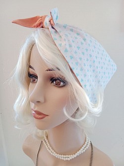 Blue clovers and Orange extra wide Rockabilly Headscarf $20
