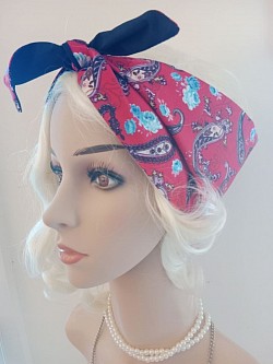 Red and black, Rockabilly extra wide headscarf $20