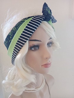 Stripe 🦓 and green with black lace extra wide Rockabilly headscarf $25