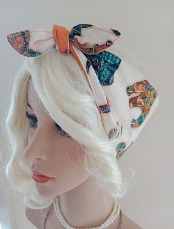 Mosaic African animals, extra wide Rockabilly headscarf $20