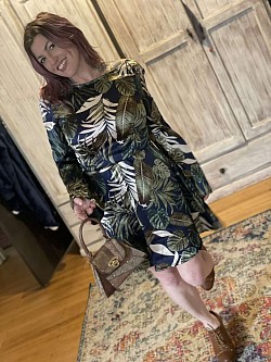 Long sleeve, boat neck, fern dress $40 size S