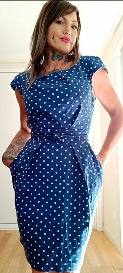 1950's charm royal blue 💙 white polka dot crew sleeve, pencil dress brand khoko size 12 $50