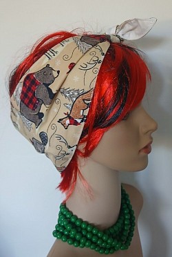 Woodland animal print 1950's style Headscarf extra wide $20 Print also available in wide