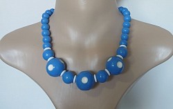 Vintage Blue and white polka dot Beaded necklace $55