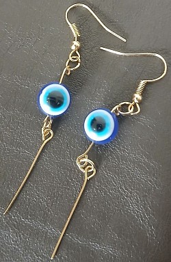 Gold colour, glass evil eye protection hook earings (pinpoint) $15