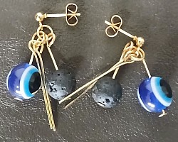 Gold colour evil eye protection stud earings with volcanic rock $20