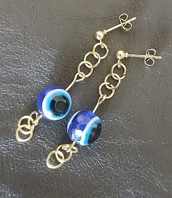 Gold colour, glass evil eye protection stud earings (Back by 3 fold) $15