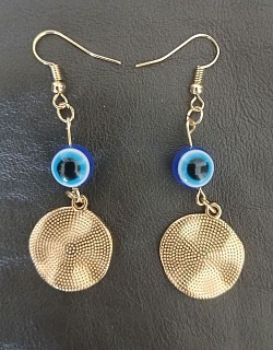 Gold col, evil eye protection hook earings glass beads jewlery (shields) $20