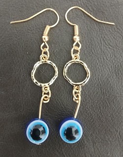 Gold col, evil eye protection hook earings, glass beads. (Protection Circle) $20
