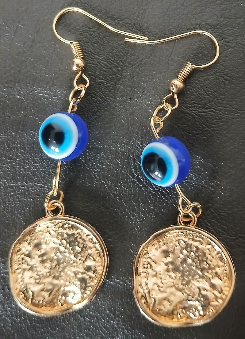Gold col, Evil eye Protection glass hook earings with shields