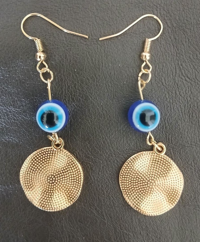 Gold col, evil eye Protection glass hook earings and Shields for repetative patterns