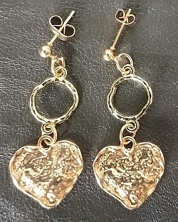 Gold col, pressed heart shape stud earings (circle of protection) $20