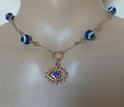 Gold col, 6 glass beads evil eye protection (circle of protection and eye of horus) necklace. $30